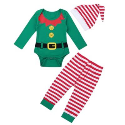 MSemis Baby Kleidung Set Mädchen Weihnachten Kostüm Strampler Kleid mit Beinwärmer Schuhe und Stirnband Neugeborenes Weihnachtsoutfits Gr.50-74 Grün 74-80 von MSemis