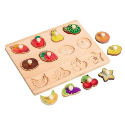 MagiDeal Hölzernes Form-Steckpuzzle, Hand-Augen-Koordination, Vorschul-Formsortierbrett, Montessori-Spielzeug für Kleinkinder ab 3 Jahren, Obst von MagiDeal