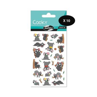 Maildor CY143Cpack – eine Packung mit 3D-Aufklebern Cooky, 1 Bogen 7,5 x 12 cm, Koalas (20 Aufkleber), 10 Stück von Maildor