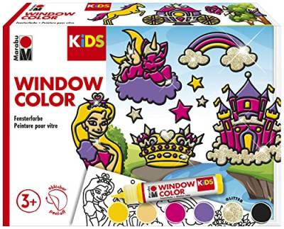 Marabu 306000000005 - KiDS Window Color Set "Prinzessin", 6 x 25 ml Fensterfarbe auf Wasserbasis, 2 Malvorlagen in A3 und A4, 30 Motive, für Kinder ab 3 Jahren von Marabu