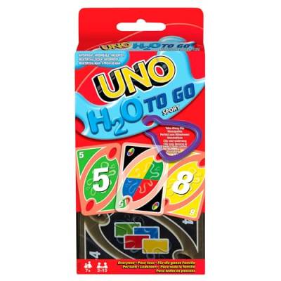 Mattel Games UNO H2O To Go, Uno Kartenspiel für die Familie, Uno wasserfest und zum Anhängen mit Karabinerhaken, Perfekt als Strand Spielzeug oder Reisespiel, für 2-10 Spieler, ab 7 Jahren, P1703 von Mattel Games