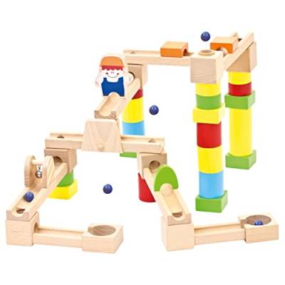 Bino 82071 Baumurmelbahn aus Holz, Spielzeug für Kinder ab 3 Jahre, Kinderspielzeug (Murmelbahn mit vielen Anbauteilen, inklusive Brücken & Tunnel, 40 teilig, buntes Holzspielzeug), Mehrfarbig von Bino world of toys
