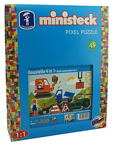 Ministeck 31584 - Mosaikbild Baustelle 4 in 1, Steckplatte, ca. 1200 Teile und Zubehör, als Geschenk für kreatives Spielen von Ministeck