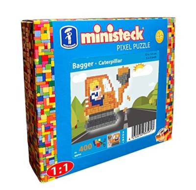 Ministeck 36581 - Mosaikbild Bagger, ca. 13 x 13 cm große Steckplatte mit ca. 400 bunten Steinen, Steckspaß für Kinder ab 4 Jahren von Ministeck