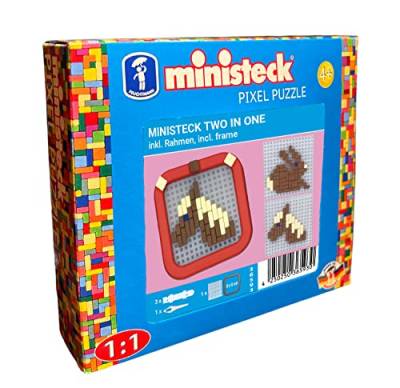 Ministeck 36593 - Mosaikbild 2 in 1 Pferd & Hase, ca. 8 x 8 cm große Steckplatte mit ca. 130 bunten Steinen und einem Rahmen, für Kinder ab 4 Jahren von Ministeck