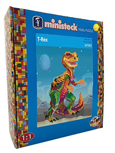 Ministeck 37757 - Mosaikbild T-Rex, ca. 26 x 33 cm große Steckplatte mit ca. 1.100 bunten Steinen, Steckspaß für Kinder ab 4 Jahren von Ministeck
