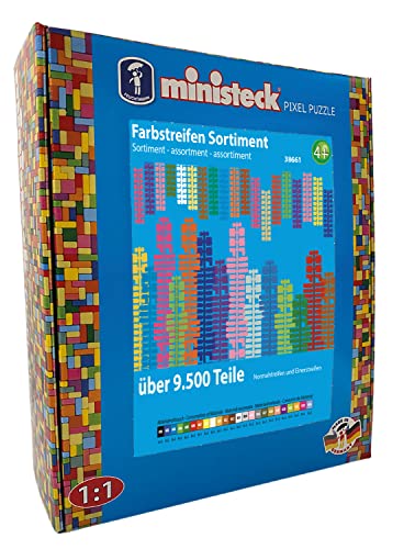 Ministeck 38661 - Farbstreifensortiment Box XXL, großes Set mit ca. 9.500 bunten Steinen auf Normal- und Einerstreifen, Steckspaß für Kinder ab 4 Jahren von Ministeck