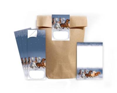 10 Mini-Notizblöcke + 10 Geschenktüten (Natur) + 10 Aufkleber Pferde Mitgebselset Gastgeschenke für Kindergeburtstag Mädchengeburtstag von Minkocards