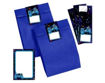 10 Mini-Notizblöcke + 10 Geschenktüten (blau) + 10 Aufkleber Game Gamer-Party Mitgebsel Mädchen Jungen Gastgeschenke für Kindergeburtstag Jungsgeburtstag Mädchengeburtstag von Minkocards