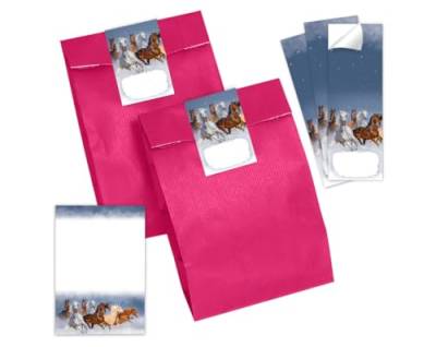 8 Mini-Notizblöcke + 8 Geschenktüten (pink) + 8 Aufkleber Pferde Mitgebselset Gastgeschenke für Kindergeburtstag Mädchengeburtstag von Minkocards