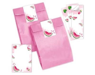 Mitgebsel Kindergeburtstag 10 Mini-Notizblöcke + 10 Geschenktüten (rosa) + 10 Aufkleber Wassermelone Gastgeschenke für Mädchengeburtstag von Minkocards