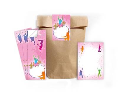 Mitgebsel Kindergeburtstag Mädchen 12 Mini-Notizblöcke + 12 Geschenktüten (Natur) + 12 Aufkleber Jump Trampolin Gastgeschenke für Mädchengeburtstag von Minkocards