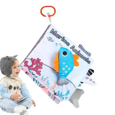 Missmisq Stoffbücher,Badebücher für Kinder - Grau-weißes, kontrastreiches, weiches Kinderwagenspielzeug - 3D Touch Feel Stoff-Aktivitäts-Crinkle-Buch für Kinder ab 0 Jahren von Missmisq