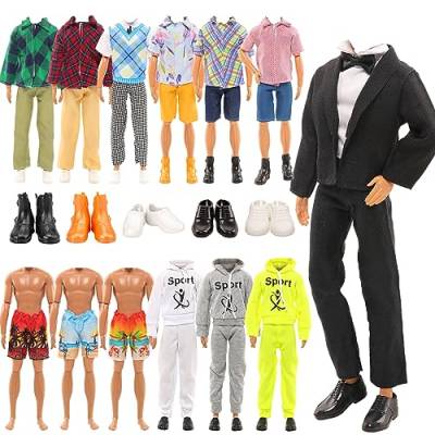 Miunana 12 Kleidung für 12 Zoll Jungen Puppen = 1 Anzug 1 Sportbekleidung 2 Kleidung Oberteile 2 Hosen 1 Badehosen 5 Paar Schuhe für Puppen von Miunana