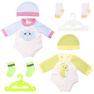 Miunana 2 Pack Kleidung Outfits Overall für Baby Puppen, Puppenkleidung 35-43 cm mit Kleiderbügel Socken (Grün & Blau) von Miunana