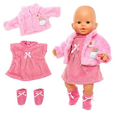 Miunana Kleidung Bekleidung Outfits für Baby Puppen, Puppenkleidung 35-43 cm, 3 teilig, Kleid Mantel Socke von Miunana