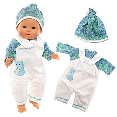 Miunana Kleidung Bekleidung Outfits für Baby Puppen, Puppenkleidung 35-43 cm, 3 teilig, T-Shirt Latzhose mit Hut (Blau) von Miunana