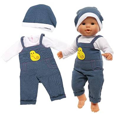 Miunana Kleidung Bekleidung Outfits für Baby Puppen, Puppenkleidung 35-40 cm, Latzhose mit Hut Puppenbekleidung (Dunkelblau) von Miunana