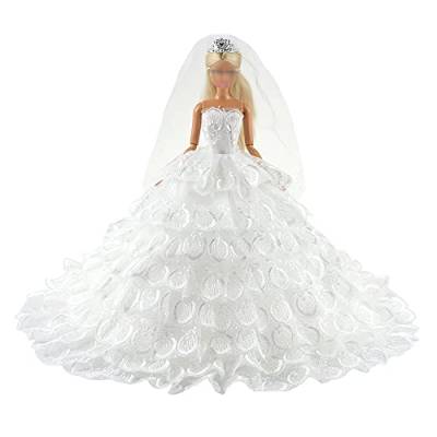 Miunana Kleidung Elegant Dress Kleider Abendkleid Prinzessin Pailletten für 11,5 Zoll Mädchen Puppen (Weiß) von Miunana