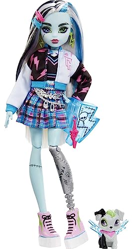 Monster High Frankie Puppe - Elektrisierende Mode, Voltageous College-Jacke, gruseliges Zubehör, Flexibler Körper, für Kinder ab 6 Jahren, HHK53 von Monster High