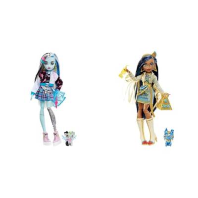 Monster High Cleo de Nile Puppe - Königliches Outfit & Frankie Puppe - Elektrisierende Mode, Voltageous College-Jacke, gruseliges Zubehör, Flexibler Körper, für Kinder ab 6 Jahren, HHK53 von Monster High