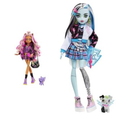 Monster High Mattel Clawdeen - Puppe mit Animal-Print-Pullover und schaurig-schönem Longsleeve-Top und goldenem Schmuck & Frankie Puppe - Elektrisierende Mode von Monster High