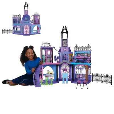Monster High-Puppenhaus, Haunted High School-Spielset mit 7 Spielbereichen und 35+ Teilen zum Geschichtenerzählen einschließlich Möbeln und Zubehör, HLP88 von Monster High
