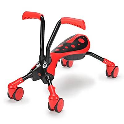 Scramblebug 4-Rad-Laufrad, Käfer rot und schwarz Fuß-zu-Boden Ride-On Entwickeln Sie die Gleichgewichtsfähigkeiten Ihres Kleinkindes 360 Räder Keine Oberflächenkratzer (‎12 Monate -3 Jahre) von Mookie