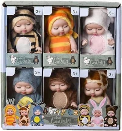 NGUMMS Mini Puppenspielzeug Newborn Reborn Baby Mini Schlafende Wiedergeburt Puppen Kinder Mädchen Waschbare realistische Silikon Puppen Miniatur Puppenspielzeug für Kinder Jungen Mädchen,AA01 von NGUMMS