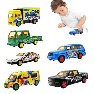 NGUMMS Rückziehautos,Rückziehautos für Kleinkinder - 1:64 Mini-Spielzeugautos zum Zurückziehen aus Legierung - 6-teiliges Kinderspielzeug mit Graffiti, multifunktionales Rennwagen-Set für Kinder von NGUMMS