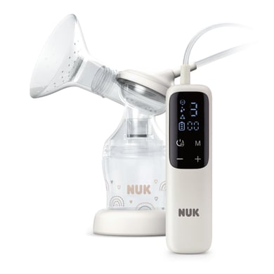 NUK elektrische Einzelmilchpumpe Soft & Easy mit Akku und weichen Bustausätzchen inkl. Babyflasche Perfect Match 150ml von NUK