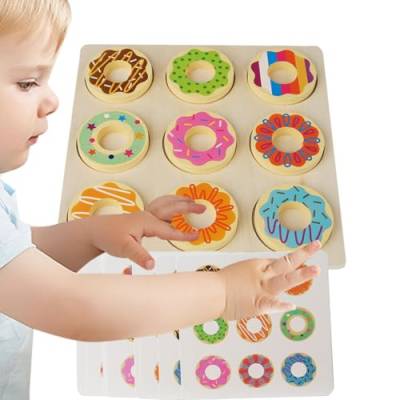 Nmkeqlos Donut-Spielzeug aus Holz, Donut-Spielzeug-Set, Pädagogisches kreatives Spielzeug, Hölzernes Donut-Spielzeug-Set, realistisch, passendes Spielzeug, Spiel- und Essensset für Kinder im Alter von von Nmkeqlos