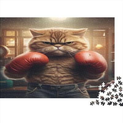 OPSREY Boxende Katze Erwachsene Puzzles 1000 Teile Tier Geburtstag Lernspiel Geschicklichkeitsspiel Für Die Ganze Familie Home Decor Stress Relief 1000pcs (75x50cm) von OPSREY