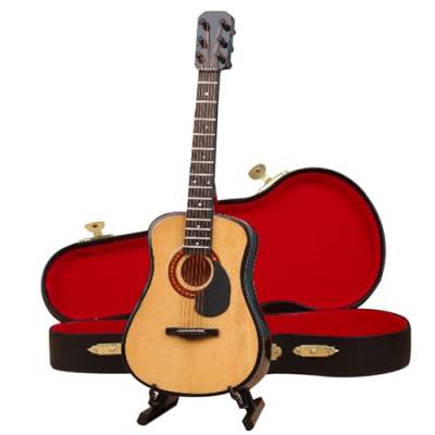 Obelunrp Mini -Gitarre, 3,9 Zoll winzige Gitarre mit Stand and Case, hölzerne Miniaturgitarrenmodell, Sammlerspielzeuggitarre für Dollhouse Home Decor (Style1) von Obelunrp