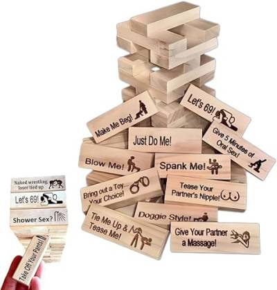 Super Naughty Block Tower Game Love & Naughty Stapelturm Holzblöcke, 48 Holzblöcke mit Wahrheit oder Pflicht Fragen und Herausforderungen für Erwachsene Nacht Party Spiel Geschenk von Omuotaut