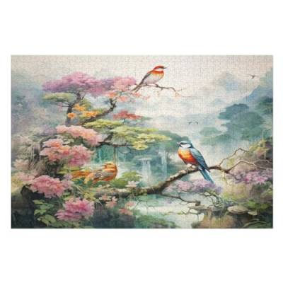Für Erwachsene 1000-Teiliges Vogels and Flowers -Puzzle, Holzbrett-Puzzle, Puzzle Für Kinder, Geschenke, （75×50cm） von PAZZK