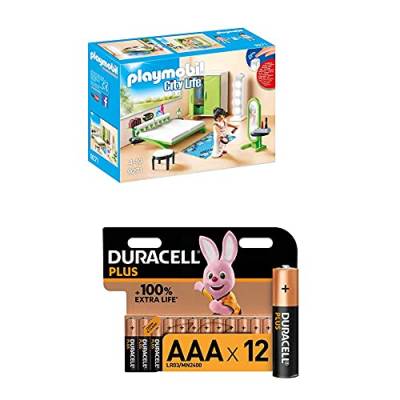 PLAYMOBIL City Life 9271 Schlafzimmer, ab 4 Jahren + Duracell Plus AAA Alkaline-Batterien, 12er Pack von PLAYMOBIL