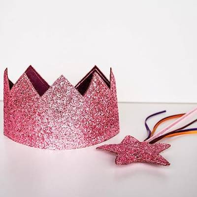 Papierdrachen Glitzerkrone und Zauberstab in Pink - zum Verkleiden für eine unvergessliche Geburtstagsfeier oder Verkleidungsparty - zauberhaftes Spielerlebnis - Set 1 von Papierdrachen