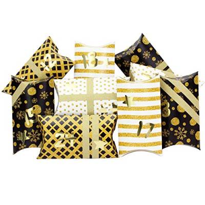 Papierdrachen 24 Adventskalender Pillowboxen - mit Washitape und goldenen Zahlenaufklebern - 24 Kissenschachteln aus Karton - DIY Adventskalender zum Befüllen und Gestalten von Papierdrachen