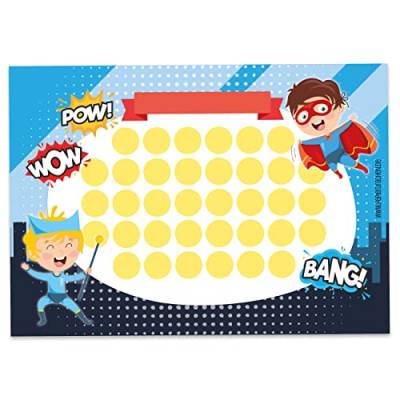 Papierdrachen Belohnungstafel Set für Kinder als Abreißblock 10 Blatt - Motivierendes Konzept als Erziehungshilfe - mit tollen Stickern für Jungs und Mädchen - Motiv Superhelden blanko Set 17 von Papierdrachen