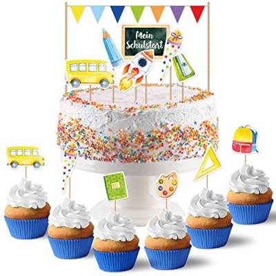 Papierdrachen Cake Topper Aquarell - Kuchendekoration Kuchen Topper 19-teilig - Decor Pics für Einschulungskuchen - Einschulungsfeier Tortendeko - Set 2 von Papierdrachen