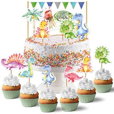 Papierdrachen Cake Topper Dino - Kuchendekoration Kuchen Topper 19-teilig - Decor Pics für Geburtstagskuchen - Kindergeburtstag Tortendeko - Set 4 von Papierdrachen