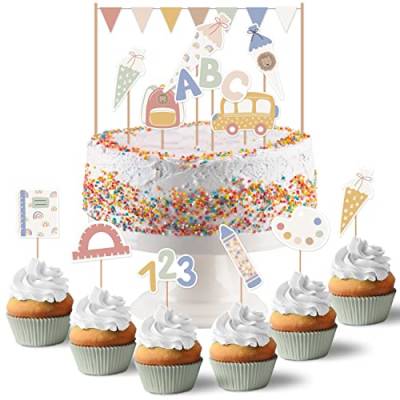 Papierdrachen Cake Topper Pastell - Kuchendekoration Kuchen Topper 19-teilig - Decor Pics für Einschulungskuchen - Einschulungsfeier Tortendeko - Set 3 von Papierdrachen