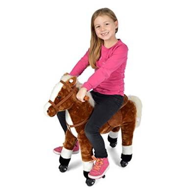 Pink Papaya Reitpferd auf Rollen, XXL 70cm Spielpferd Milo, Schaukelpferd zur echten Fortbewegung bis 50kg belastbar, Plüsch-Pferd mit 2 Sounds Toys von Pink Papaya