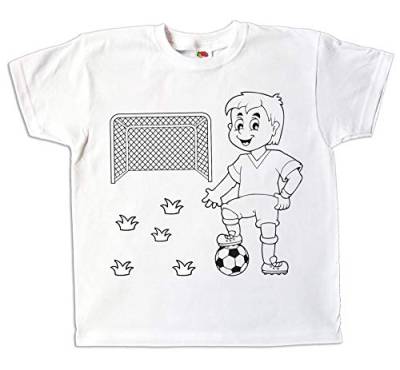 Pixkids Kinder T-Shirt Fussball Fussballer zum bemalen und ausmalen lustig Spiel kreatives Geschenk für Jungen und Mädchen (128) von Pixkids