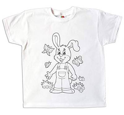 Pixkids Kinder T-Shirt Hase zum bemalen und ausmalen mit Vordruck Spiel kreatives Geschenk für Jungen und Mädchen (128) von Pixkids