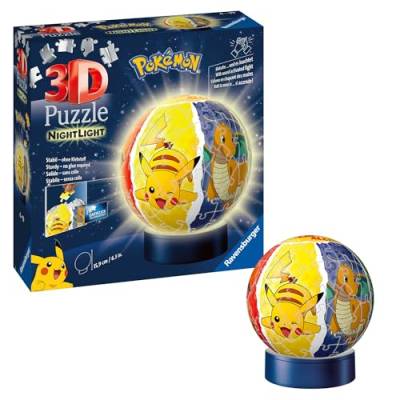Ravensburger 3D Puzzle 11547 - Nachtlicht Puzzle-Ball Pokémon - 72 Teile - für Pokémon Fans ab 6 Jahren, LED Nachttischlampe mit Klatsch-Mechanismus, Pokémon Spielzeug, Pokémon Geschenk von Ravensburger