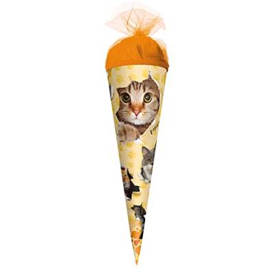 ROTH Geschenk-Schultüte klein Katzenparty 22 cm - rund Tüllverschluss - Zuckertüte Schulanfang von ROTH