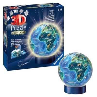 Ravensburger 3D Puzzle Erde im Nachtdesign Nachtlicht 11844 - Puzzle-Ball - 72 Teile - für Globus Fans ab 6 Jahren von Ravensburger