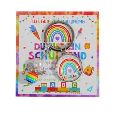 Rorchio Schulkind Geschenk Schutzengel Schlüsselanhänger Glücksbringer Karte Geschenk zur Einschulung Einschulungsgeschenk Mädchen und Junge (Rainbow von Rorchio